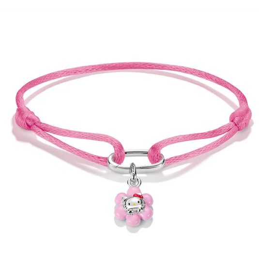 THOMAS SABO CONNECT růžový textilní náramek s přívěskem Hello Kitty náramek A2243-M07-9