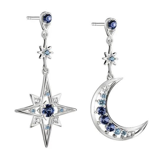 THOMAS SABO náušnice Moon and Star with blue stones náušnice H2379-166-1