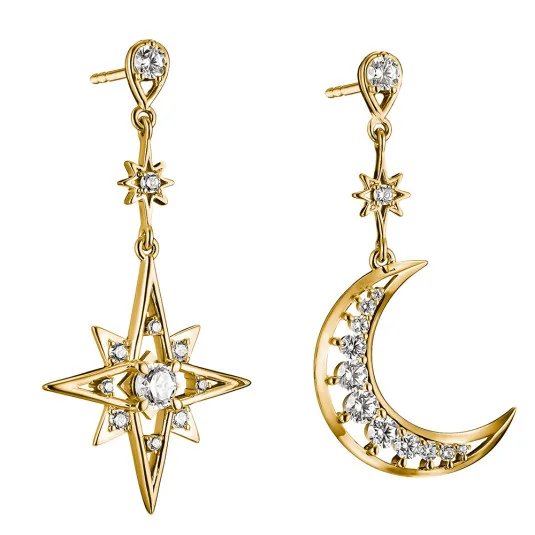 THOMAS SABO náušnice Moon and Star with white zirconia náušnice H2379-M01-14