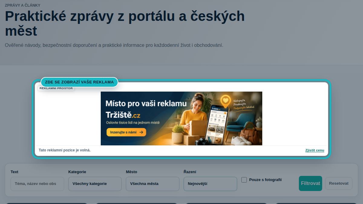 Náhled stránky Články se zvýrazněnou pozicí Články banner