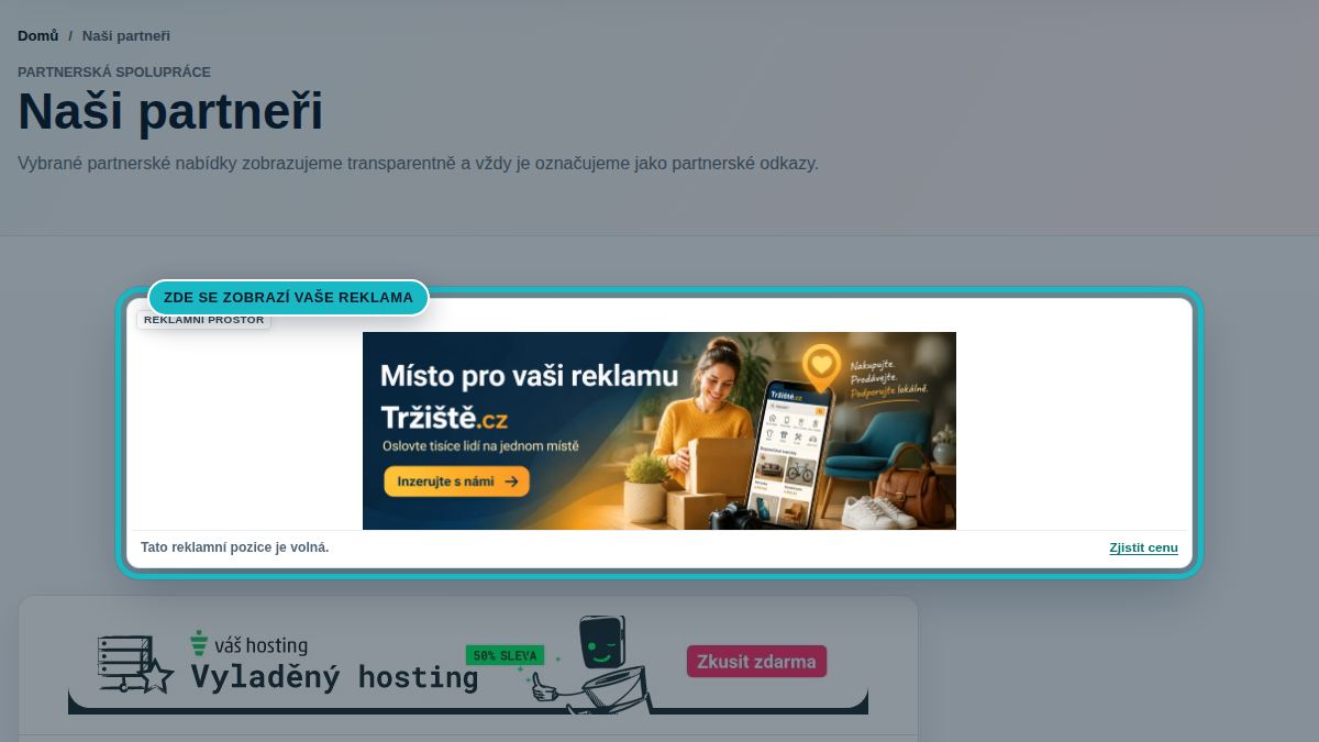 Náhled stránky Naši partneři se zvýrazněnou pozicí Naši partneři banner