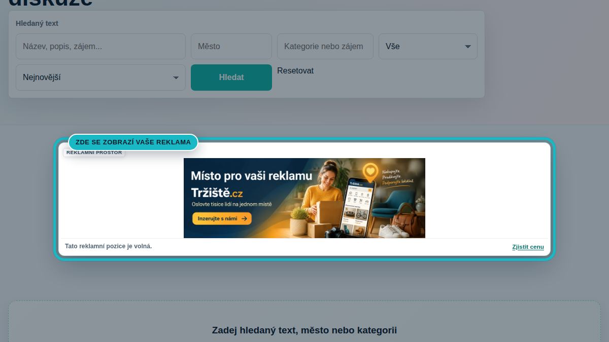 Náhled stránky Vyhledávání se zvýrazněnou pozicí Vyhledávání banner