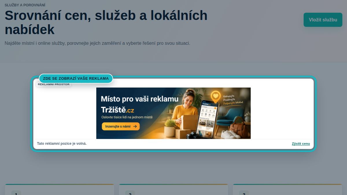 Náhled stránky Služby se zvýrazněnou pozicí Služby banner