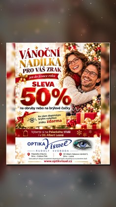 Vánoční nadílka OPTIK VISUEL Brno – sleva 50 % na obruby nebo brýlové čočky